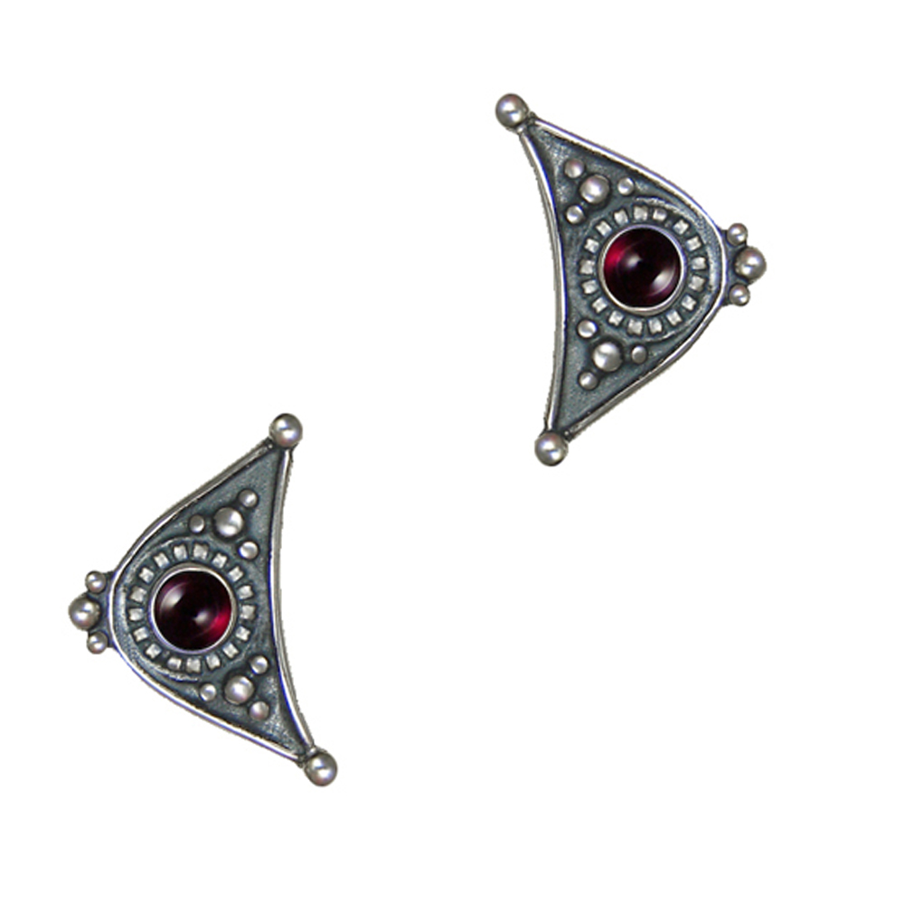 Sterling Silver Designer Post Stud Earrings With Garnet